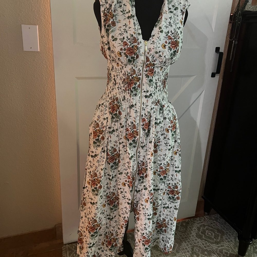 Anthropologie Backless Floral Dress - White and Red